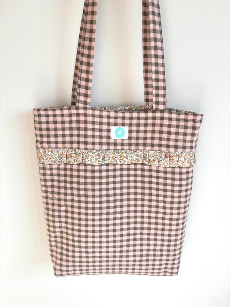 Tote bag vichy con volantes Champán