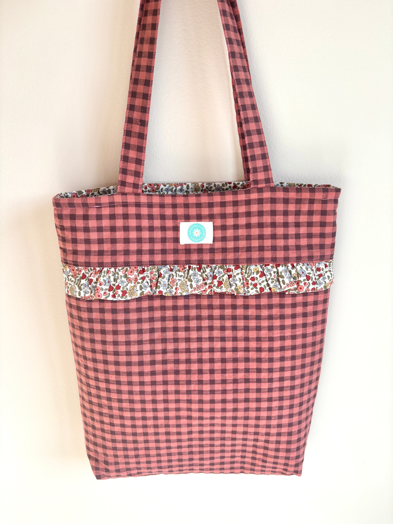 Tote bag vichy con volantes Borgoña